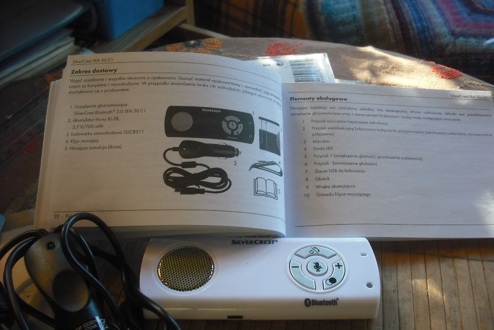 Zestaw głośnomówiący Bluetooth 3,0 + ładowarka samochodowa