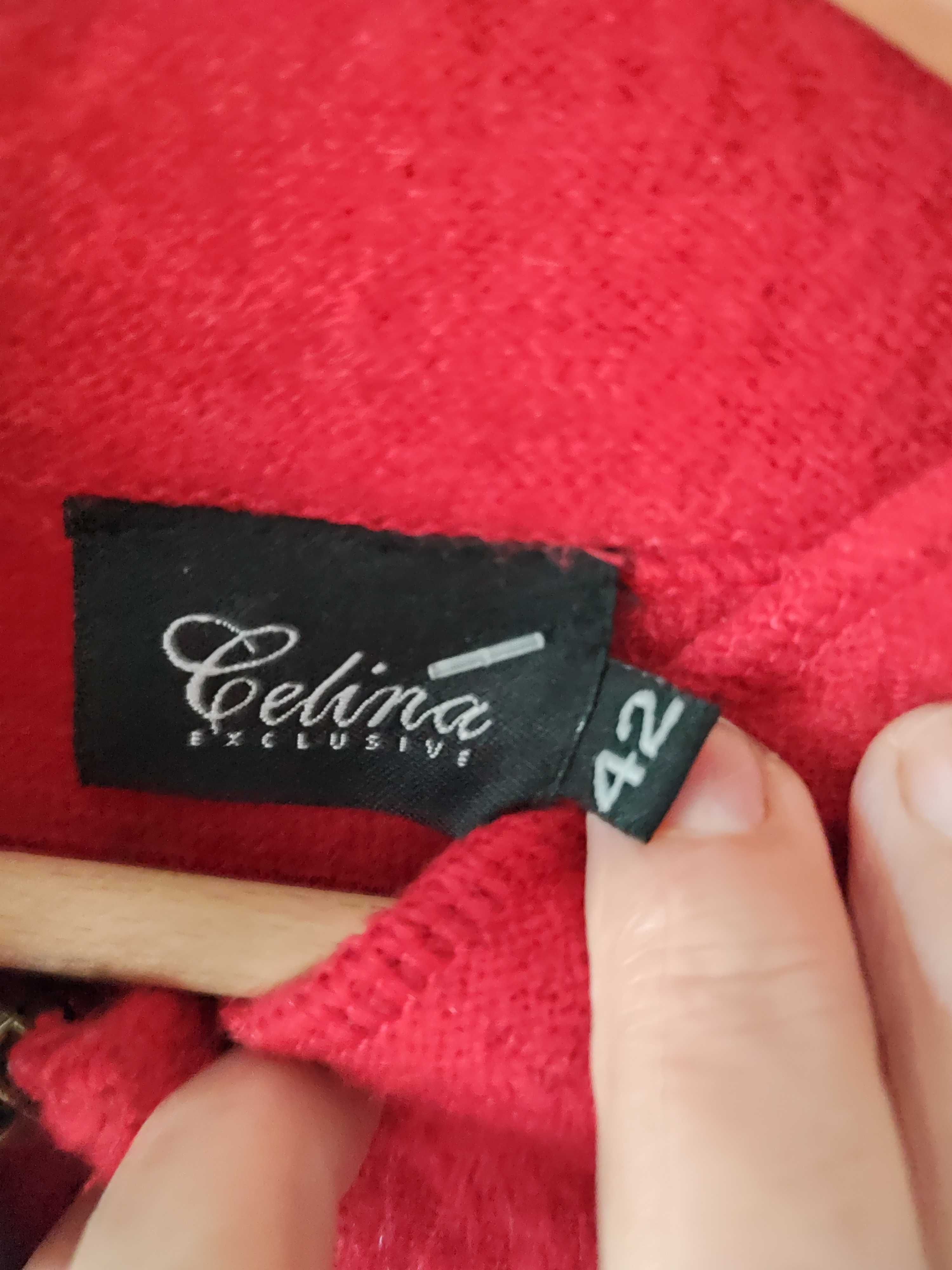 Czerwona bluza sweter rozpinany XL Celine Exclusive z wełny