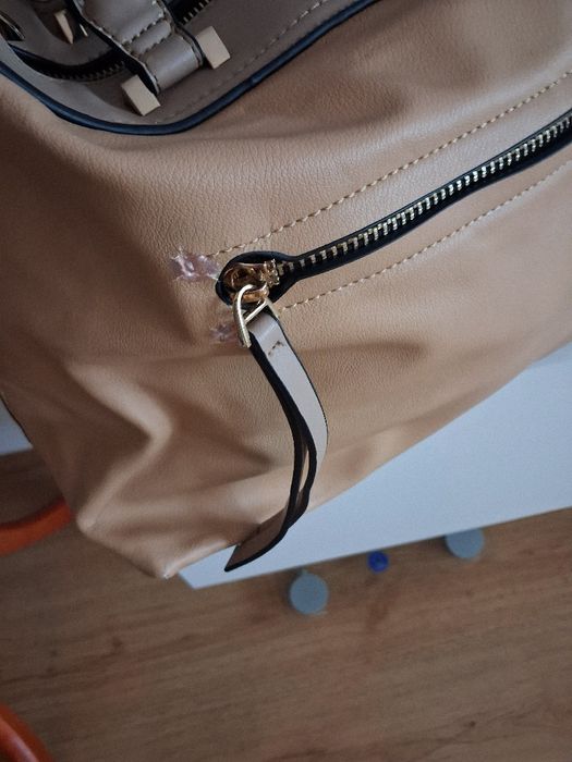 Torebka torba duża pomiestna beżowa włoska sze ok 35 cm