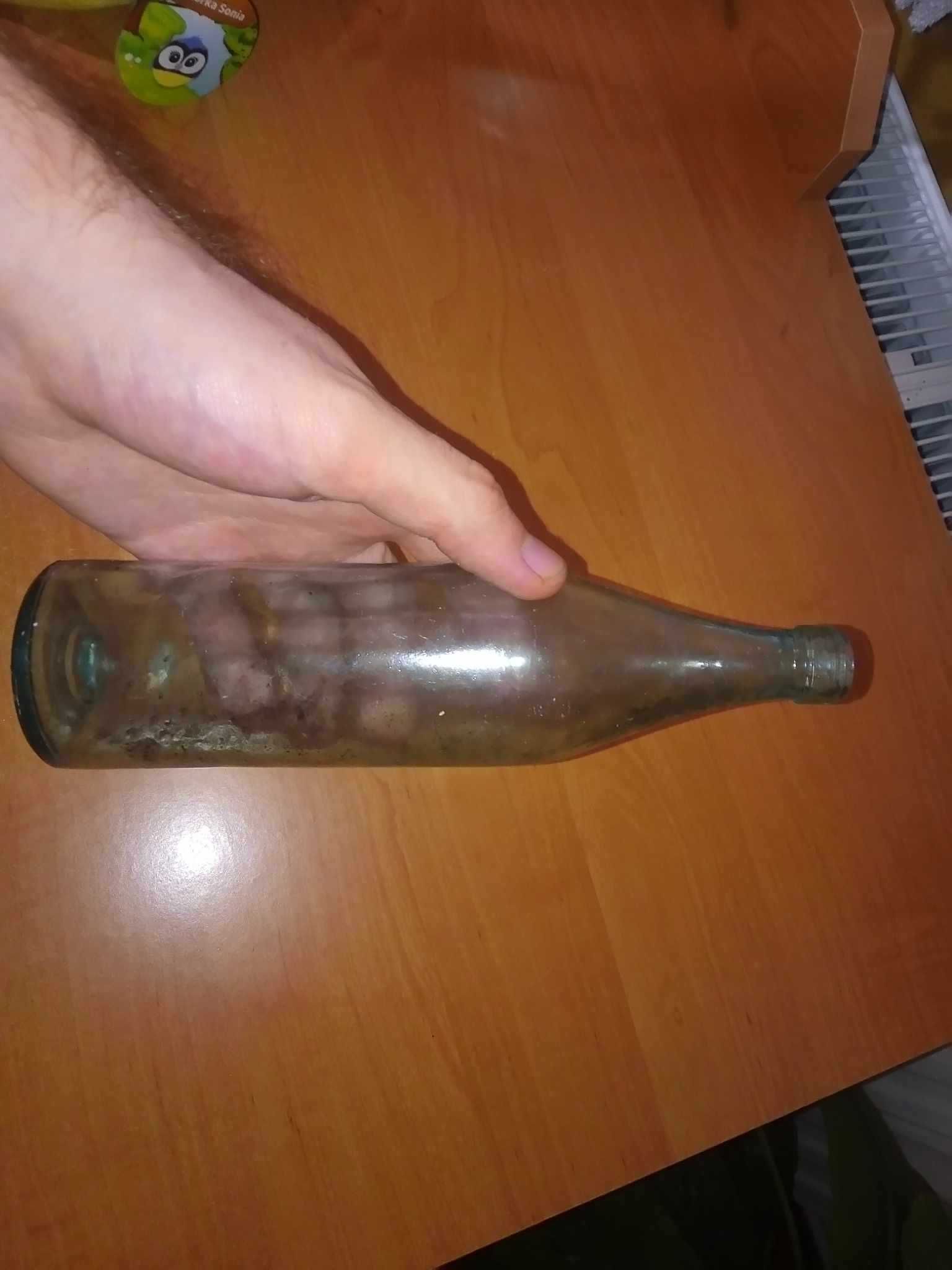 Butelka szklana pusta niebieska miętowa szkło denaturat stara PRL