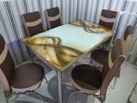 Стіл з стілцями на кухню, столову,скло, ціна за комплект стіл та шість