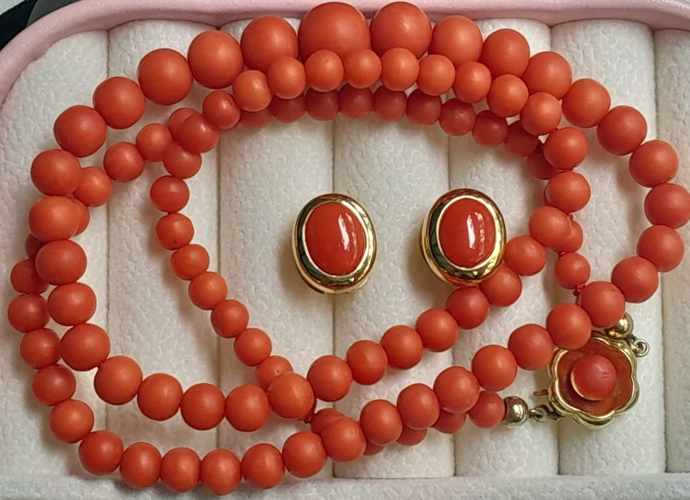 Retro Naszyjnik 54cm Koral nat. Coralium Rubrum Złoto 585