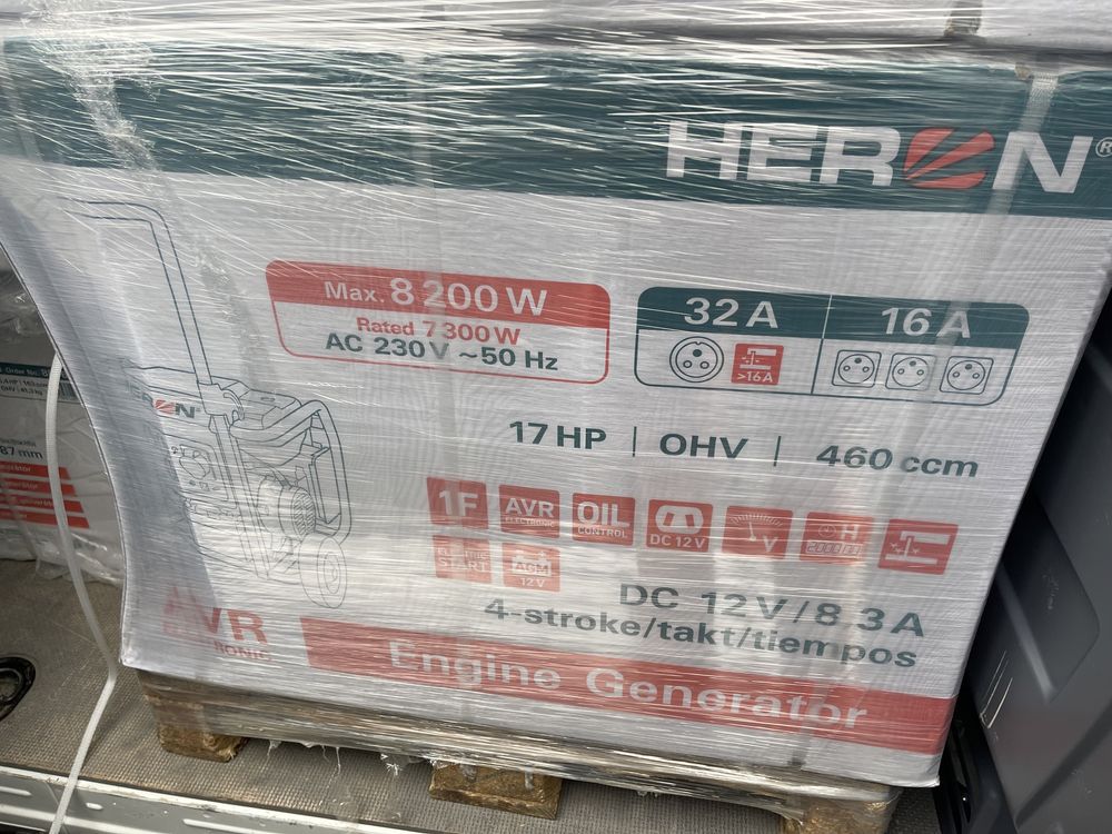 HERON бензиновий генератор 8,2 кВт, шасі, електро старт