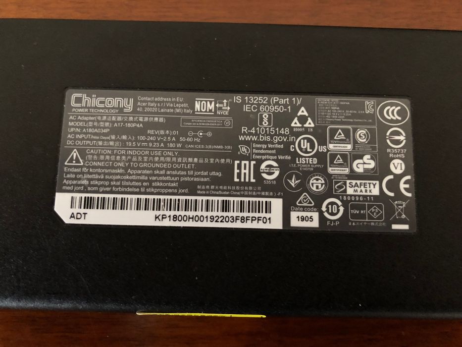 Carregador Original ACER 19.5 V 9.23 A 180W