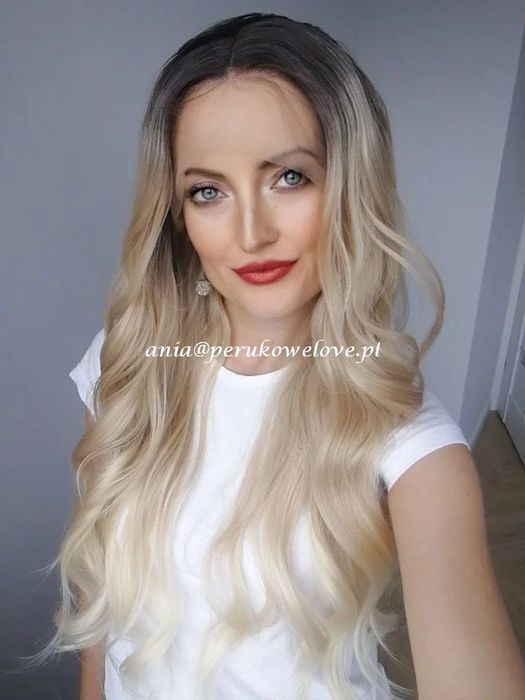 Peruka blond ombre fale LACE FRONT włosy jak naturalne peruki damskie