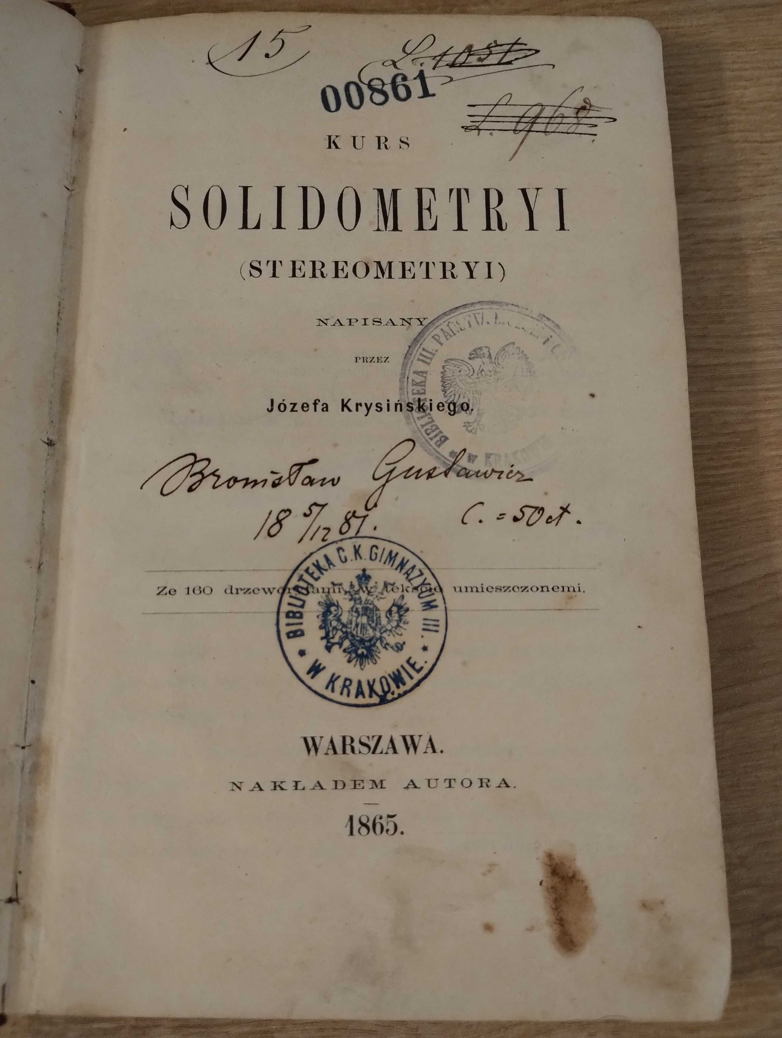 Kurs Solidometrii Solidometryi Stereometrii Krysiński 1865 UNIKAT