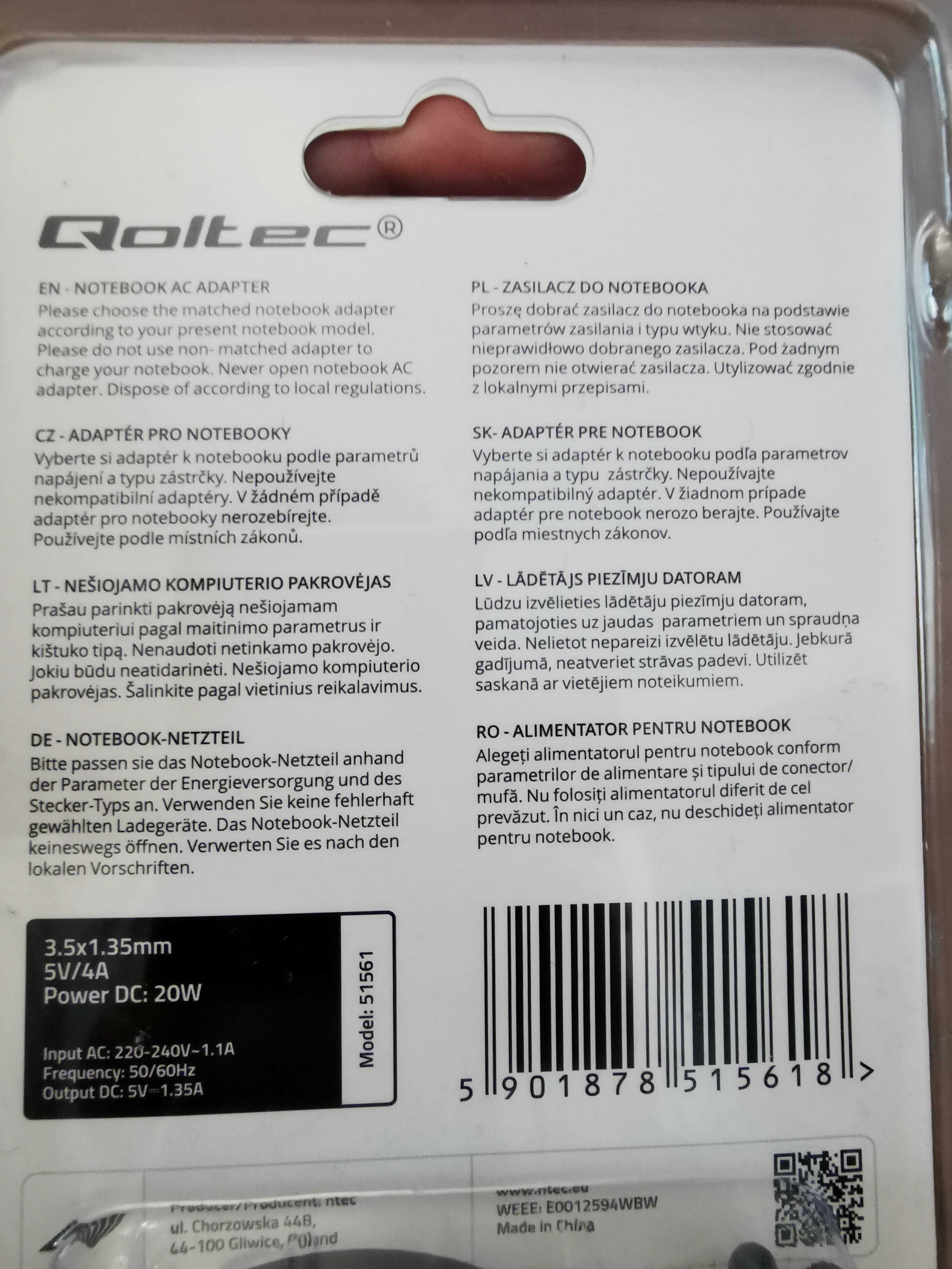 Qoltec notebook adapter 20W