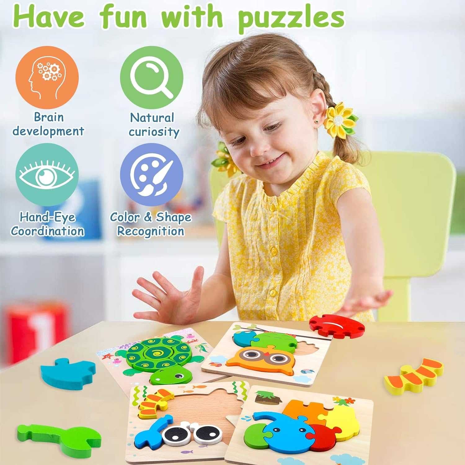 Drewniane puzzle dla dzieci montessori DONGQI 4szt drewniana układanka