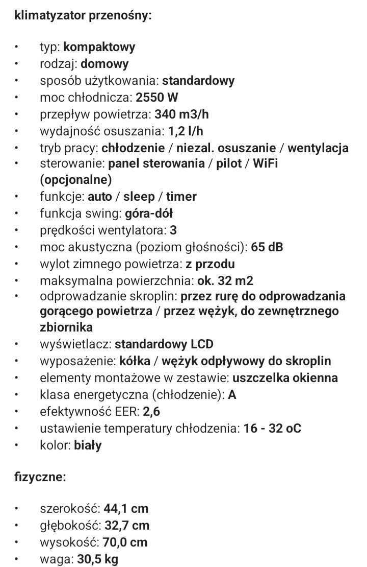 Klimatyzator przenośny CHIQ 9000BTU