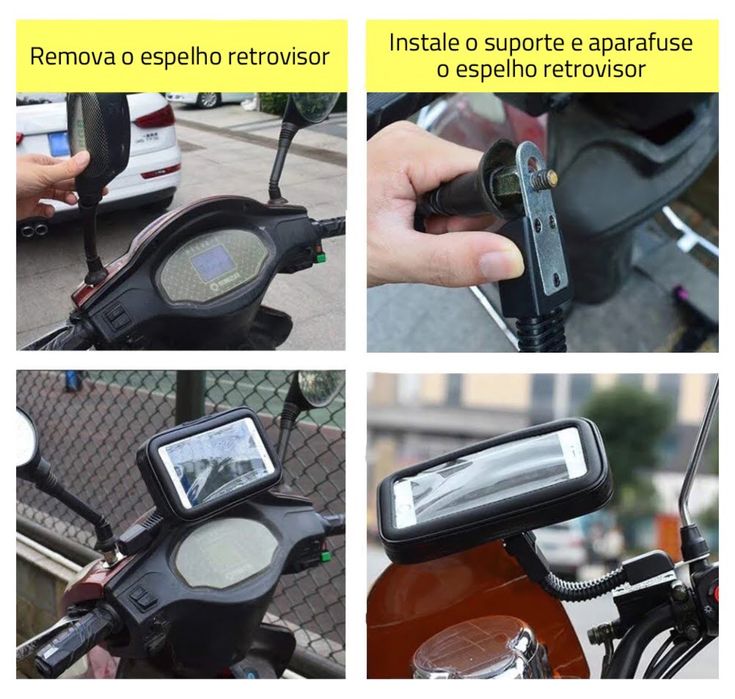 Bolsas suporte telemóvel impermeáveis fixação espelho moto