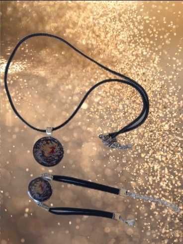 Conjunto de pulseira e colar com 2 anjos