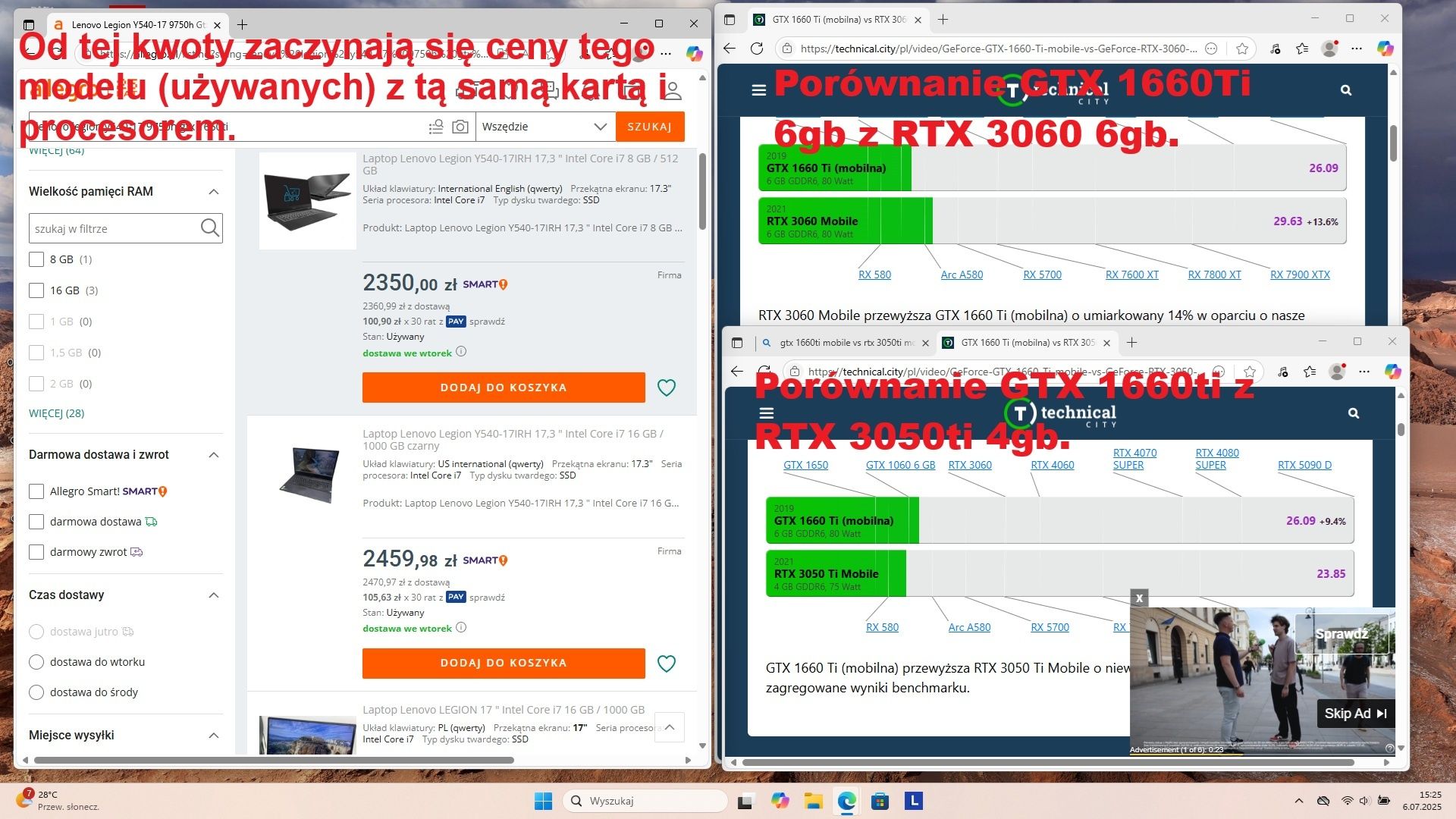 Legion Karta 6gb, 16gb ram, 2x 512gb SSD, Do gier. 17,3