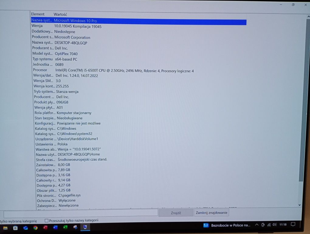 Dell Optiplex 7040 mikro desktop PC, i5, 8GB Ram, dysk 256GB