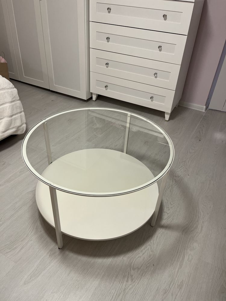 Stolik biały okrągły szklany ława