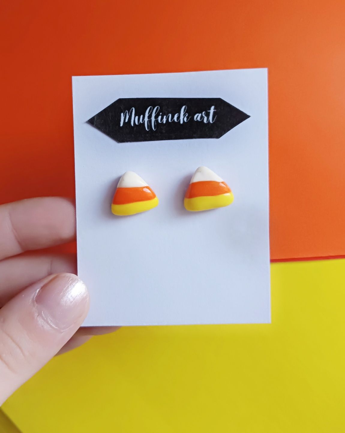 Cukierki Candy Corn Halloween kolczyki wkrętki