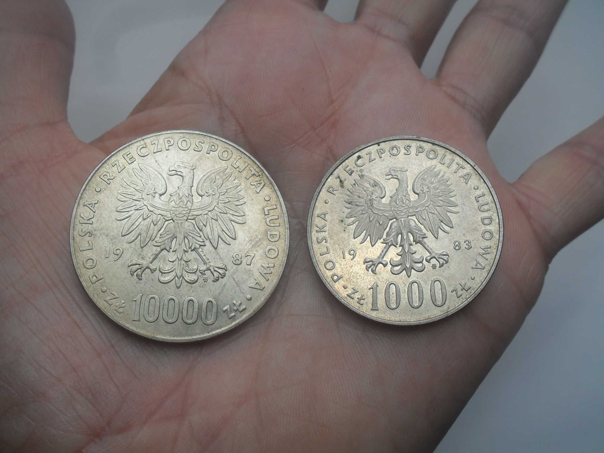 Papież Jan Paweł II-monety 1000 zł 1983 i 10000 zł 1987-srebro-cena os