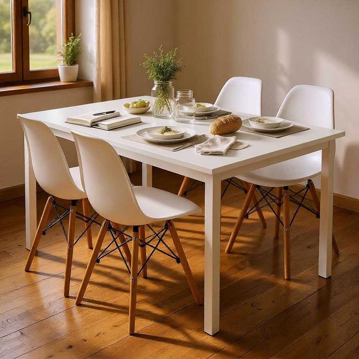 NOWY Biały Stół Z Krzesłami Do Jadalni Kuchni Salonu Stolik i Krzesła