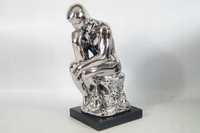 Piękna ceramiczna figura niklowana srebrna MYŚLICIEL