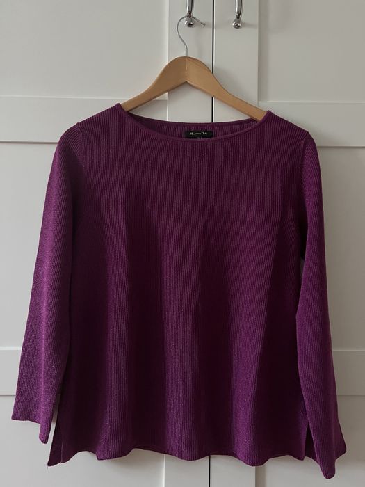 Fioletowy błyszczący sweter z metalizowaną nitką Massimo Dutti roz. S