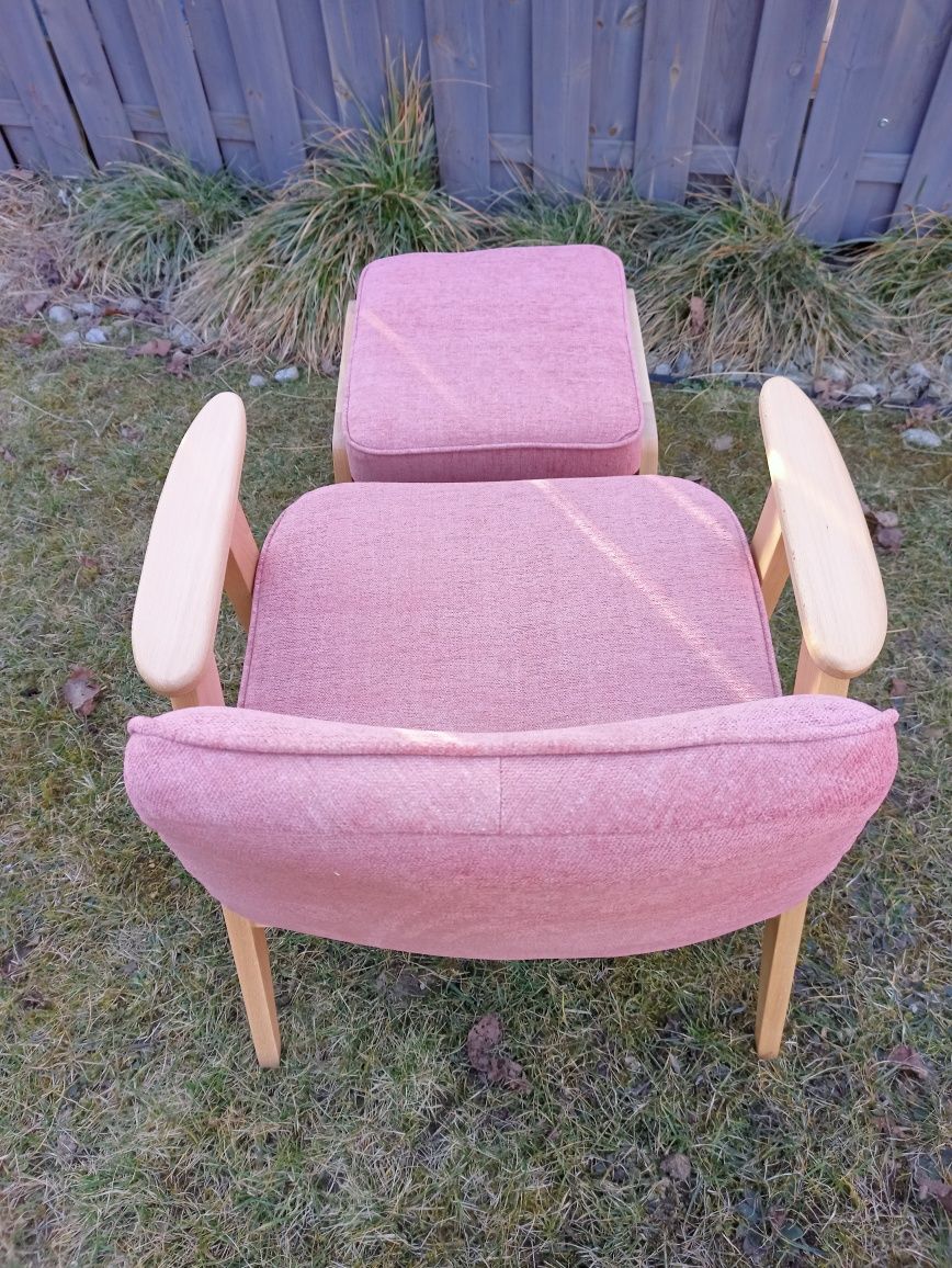 Fotel fotele Chierowski 366 z podnóżkiem design PRL retro