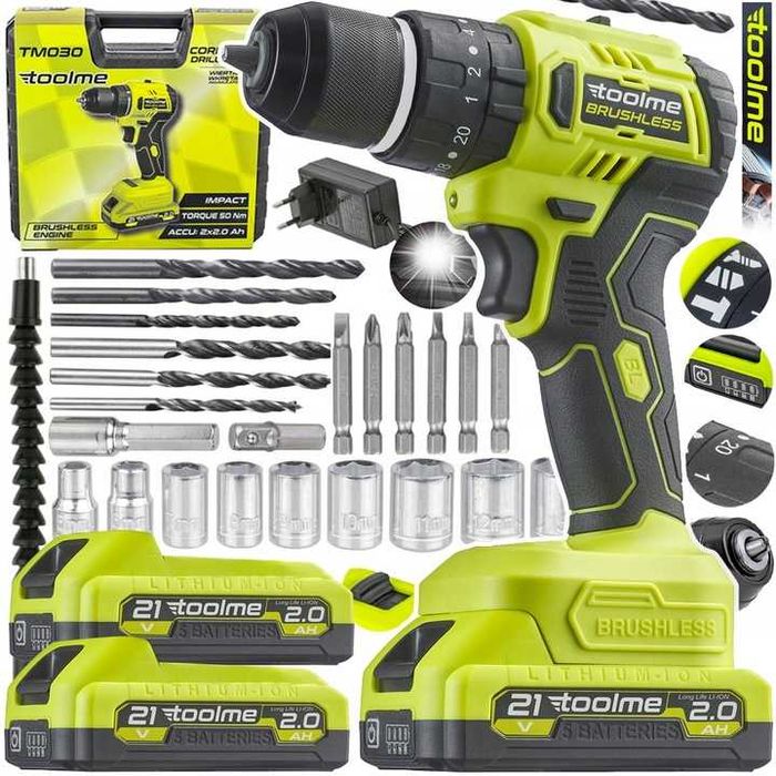 Wiertarko wkrętarka UDAROWA Bez szczotkowa aku 2x21V Li-ion toolme