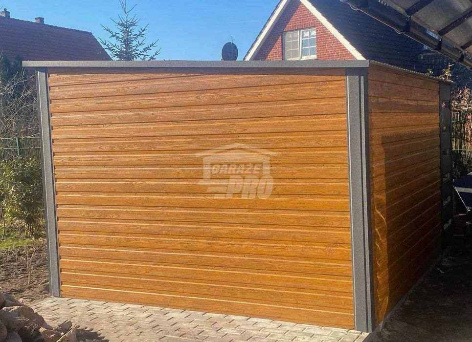 Schowek - domek ogrodowy 3,5x3m + wiata 0,7m - drzwi okno dachł GP607