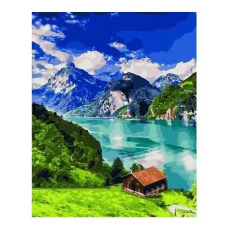 Картина холст домик у озера 40*50см