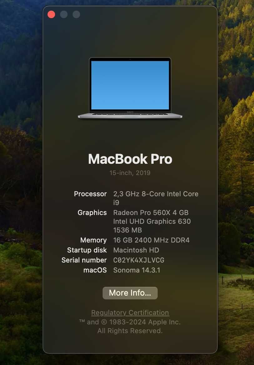 MacBook Pro 15' (2019) i9 16Gb / 500Gb SSD com Garantia