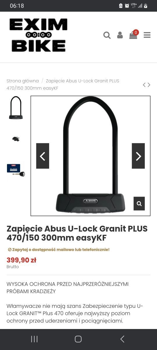 Zapięcie ABUS U-Lock Granit plus Zabezpieczenie roweru/motocykla