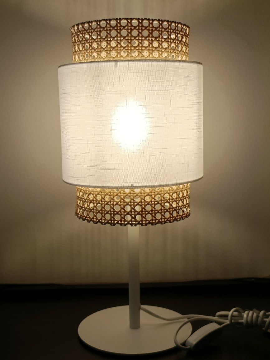 Lampka BOHO nocna rattanowa biała Agata Meble