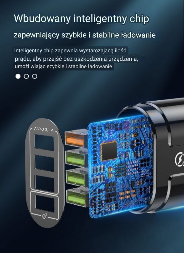 Szybka ładowarka 4 portowa USB+ kabel świecący Essager