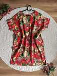 Sukienka kwiaty czerwona lniana luźna wygodna boho linen lato XXL