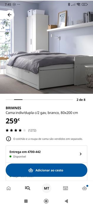 Cama com arrumação e com possibilidade de dois tamanhos