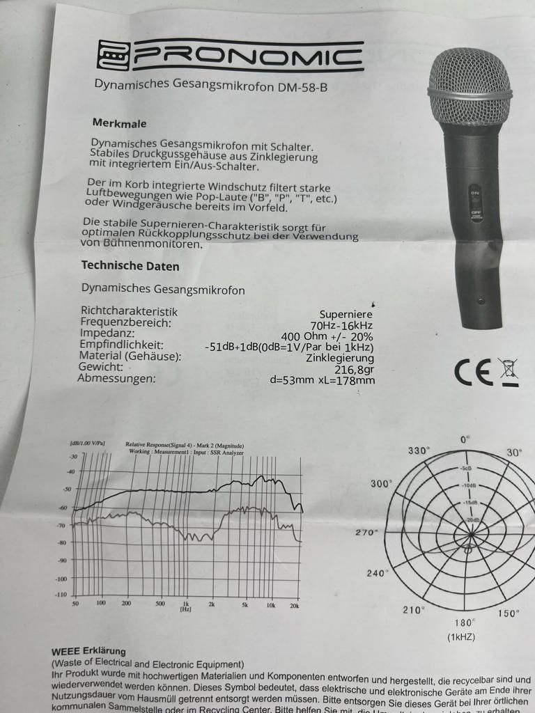 Mikrofon wokalny PRONOMIC DM-58B