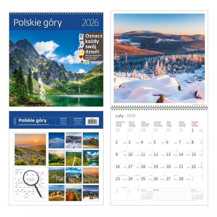 Kalendarz 2026 ścienny 30x30 Polskie góry HELMA. Helma. Nowy Produkt