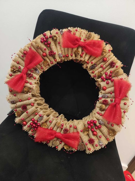 Wianek wieniec ozdoba świąteczna bożonarodzeniowy z juty