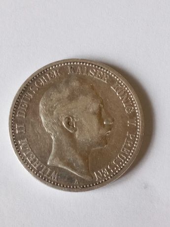 Немецкие серебряные 2 марки 1902года кайзер Вильгельм II