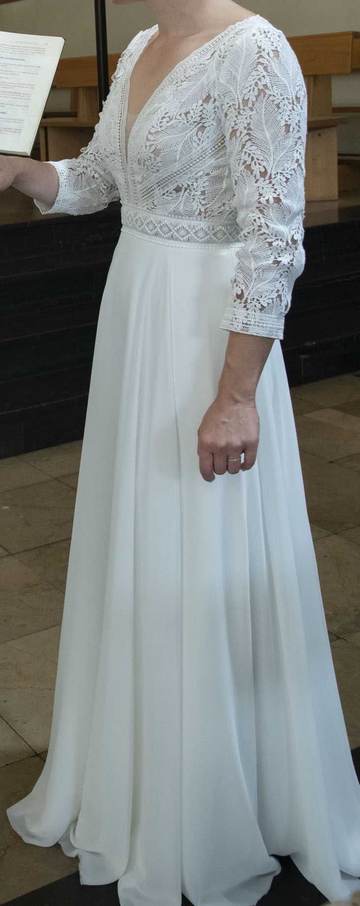 Suknia ślubna z rękawem Amy Love koronka-muślin boho