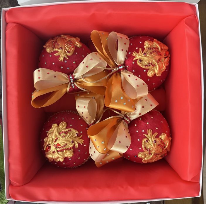 Набір оксамитових ялинкових прикрас ручної роботи