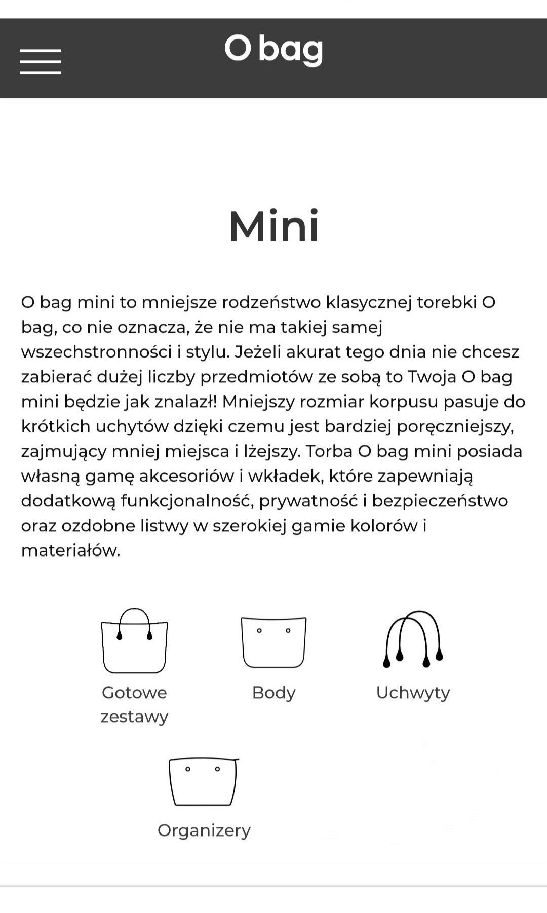 Torebka O bag Mini- body + uchwyty + organizer