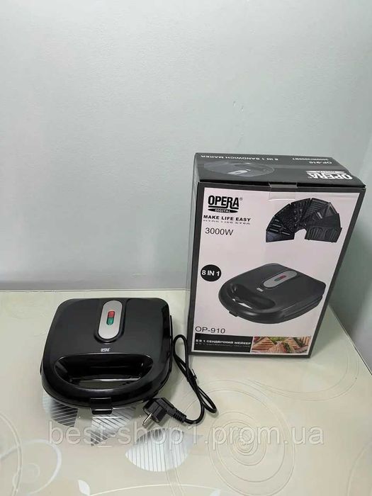 Вафельница 8 в 1 гриль сэндвичница бутербродница,Opera OP-910 3000Вт