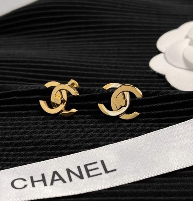 Przepiękne, złote kolczyki cc stal, napis Cudo lv ysl