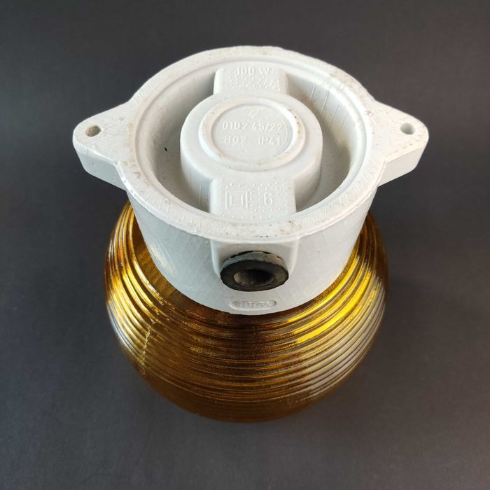 Plafon szklany miodowy na podst. ceramicznej - stan idealny - lata 70