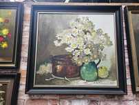 Obraz malowany na płótnie białe kwiaty i garnek 81x77 cm #1512 Stylowy