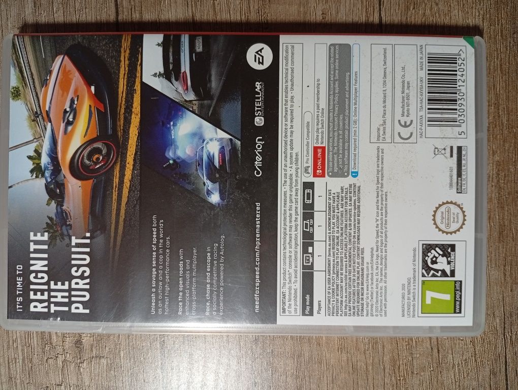 Need For Speed Hot pursuit Remastered NINTENDO SWITCH