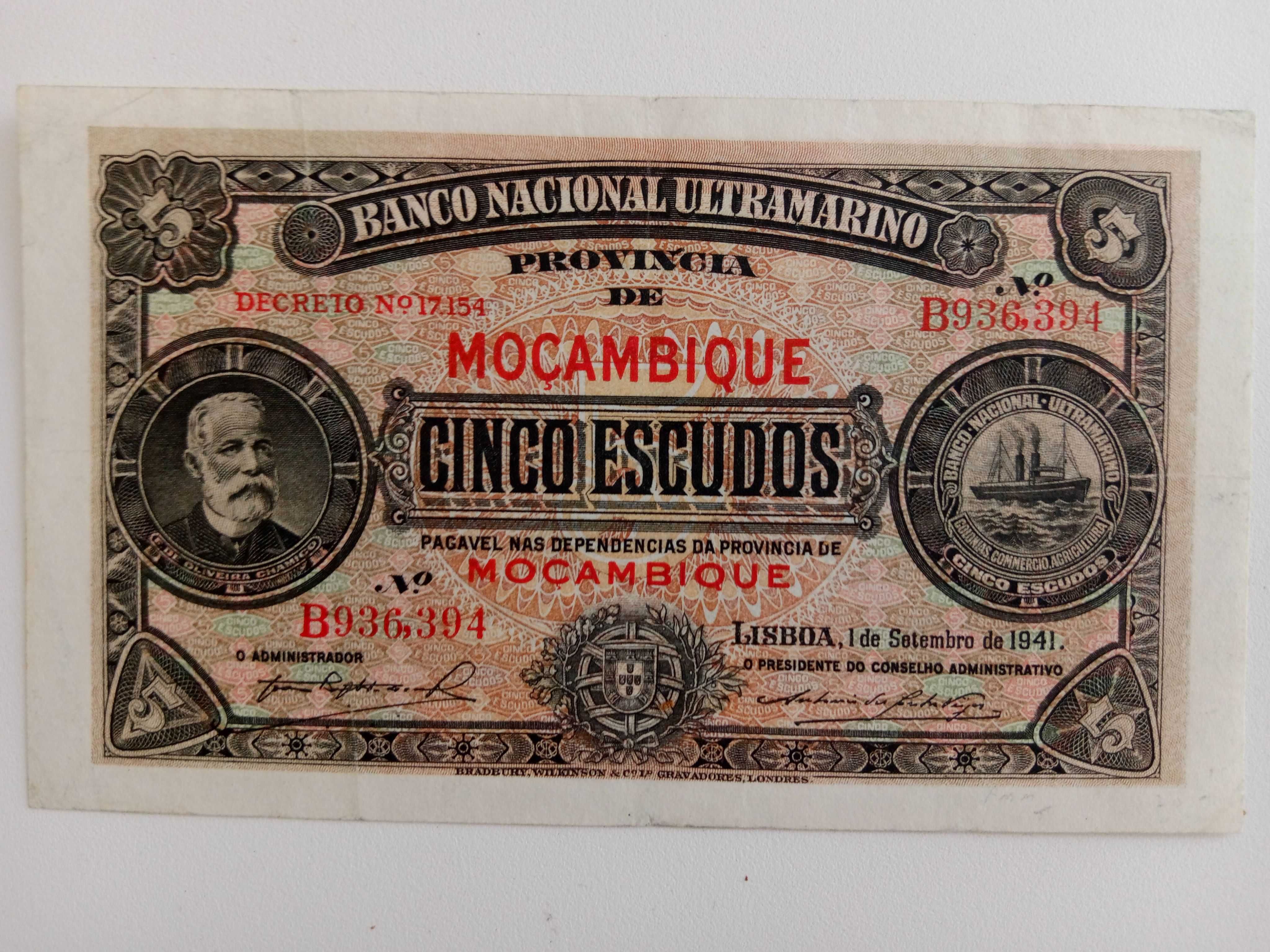 Nota 5 escudos ultramar ,Moçambique 1941