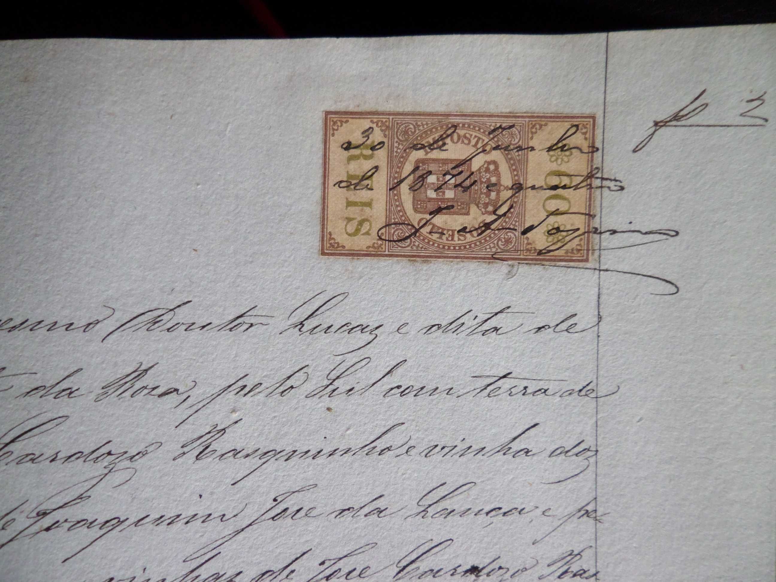 Documento Manuscrito  'Certificado' Selado , ano 1874