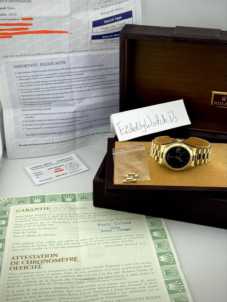 -5k WYPRZEDAZ ! Złoty 18k 750 Z dokumentami Rolex Daydate ref.18038