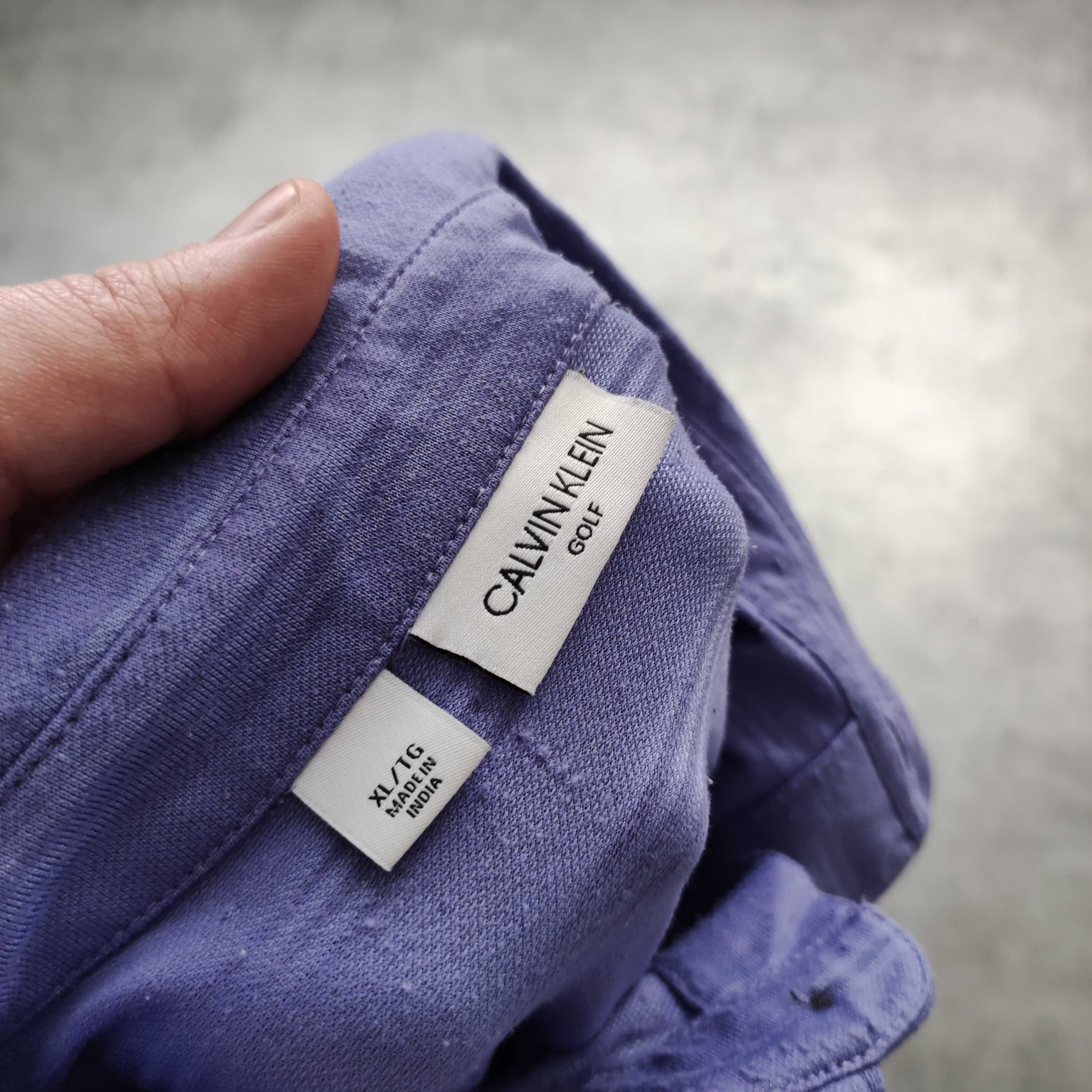 MĘSKA Koszulka PREMIUM Lato Fioletowa CK Małe Logo Calvin Klein Haft