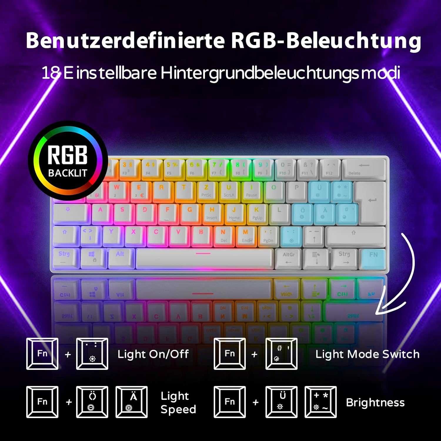 Klawiatura mechaniczna gaiming Royal Kludge RK61-DE RGB Red Switch BT
